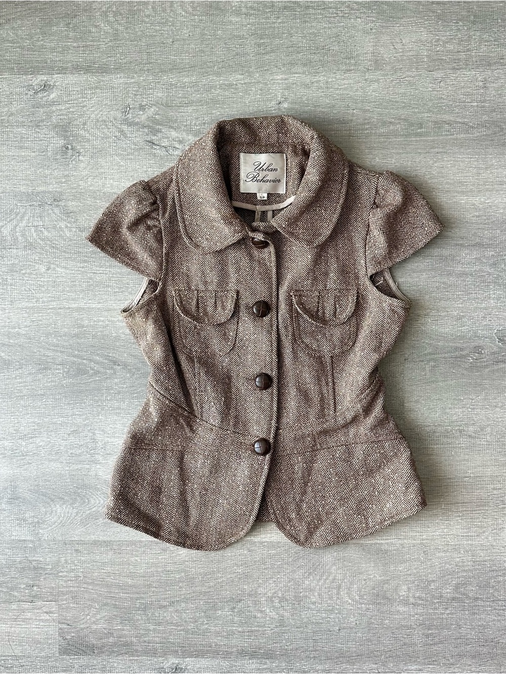 Urban Behavior Women's Brown Wool Blend Short-Sleeve Tweed Jacket Blazer